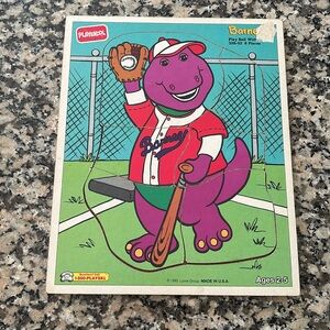 Vintage Barney Baseball Wooden Puzzle 6 piece ages 2 - 5 90’s Toys Collectible